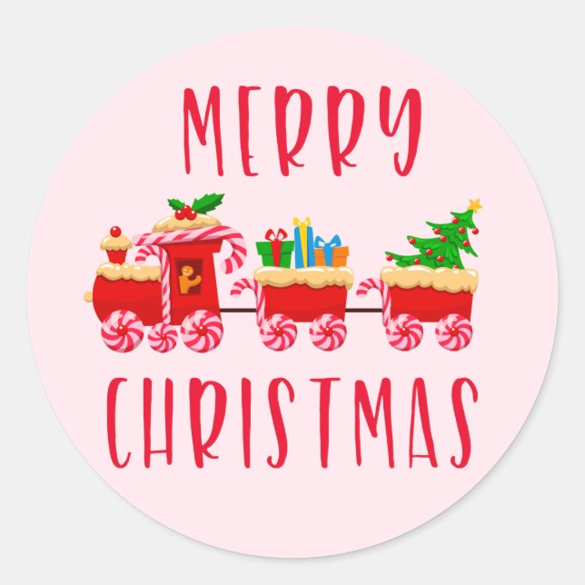 Merry Christmas Candy Train Holiday Classic Round Sticker (Front)