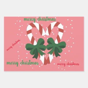 Merry Christmas Candycane Heart  Wrapping Paper Sheet