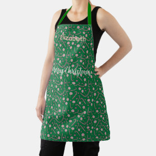 Merry Christmas candycane pattern on green Apron