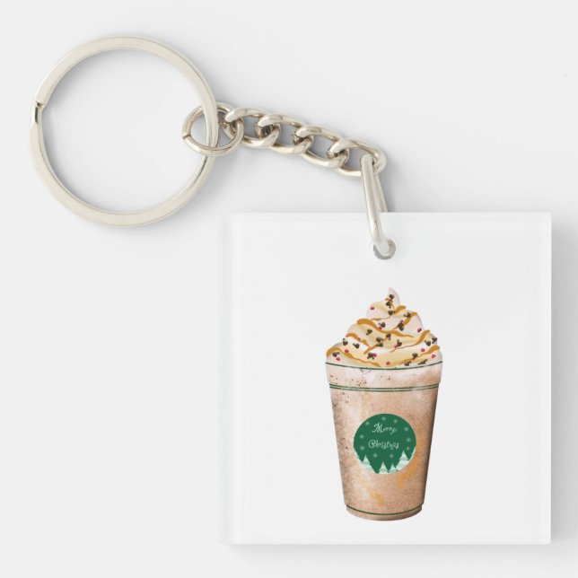 Merry Christmas Caramel Drizzled Latte Key Ring (Front)