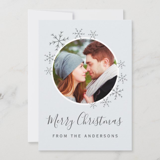 Merry Christmas card blue grey with snowflakes  (Front)