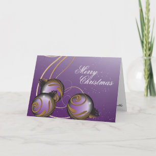 Merry Christmas Card Elegant Purple Gold Ornaments