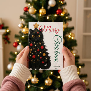 Merry Christmas Card Funny Cat Christmas Tree