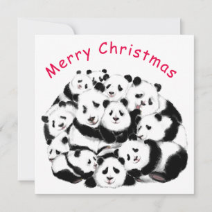 Merry Christmas Card Happy Pandas Family - Funny