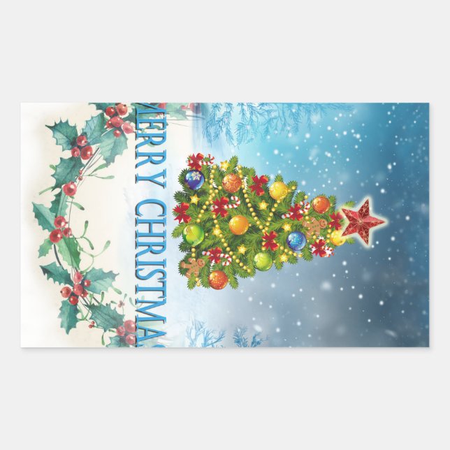 Merry Christmas card Rectangular Sticker (Front)