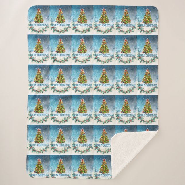 Merry Christmas card Sherpa Blanket (Front)