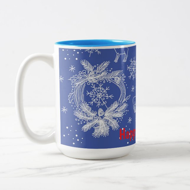 Merry Christmas card Two-Tone Coffee Mug (Left)