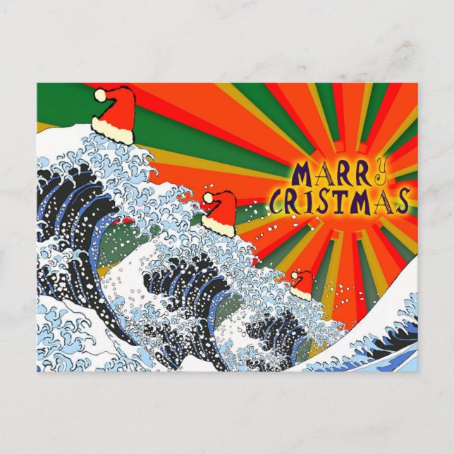 Merry Christmas card -Ukyoe Hokusai Great wave 01 (Front)