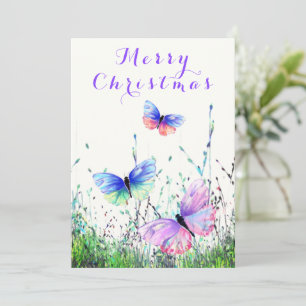 Merry Christmas Card with Butterflies Flying Joy