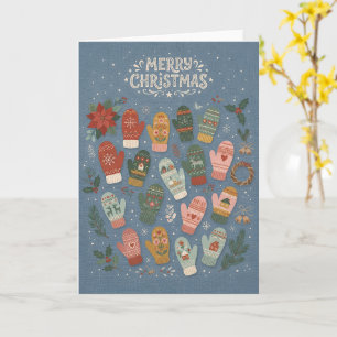 Merry Christmas Card With Colourful Winter Mittens