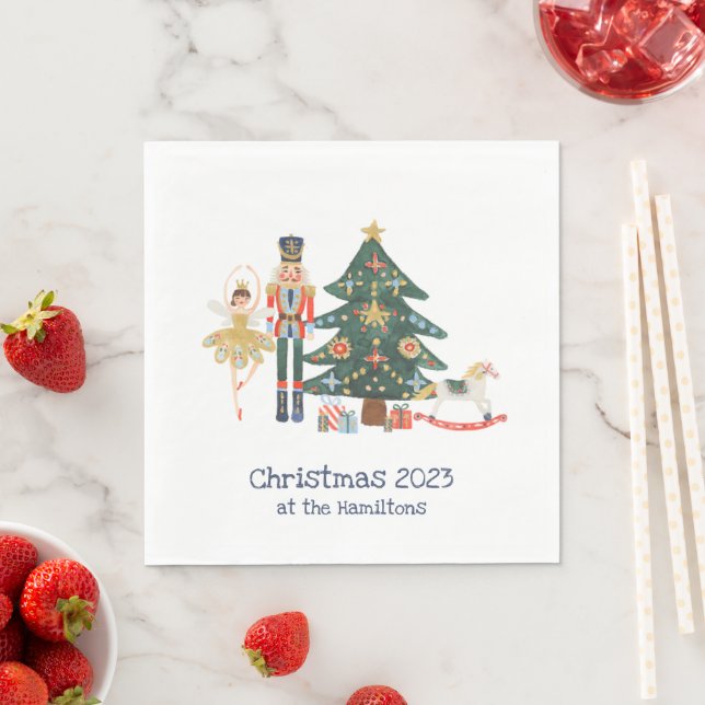 Merry Christmas Card with Nutcracker characters Napkin (Insitu)