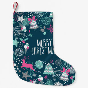 Merry Christmas card with snowflakes and Xmas symb Small Christmas Stocking