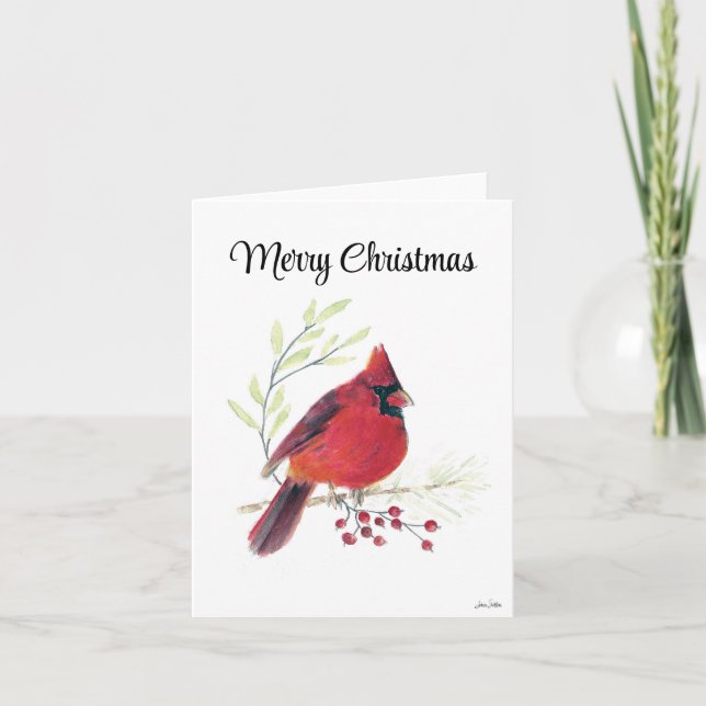 Merry Christmas Cardinal Bird Holiday Card (Front)