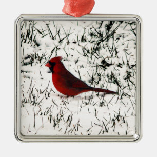 Merry Christmas Cardinal Metal Ornament