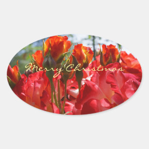 Merry Christmas cards seals stickers Red Roses
