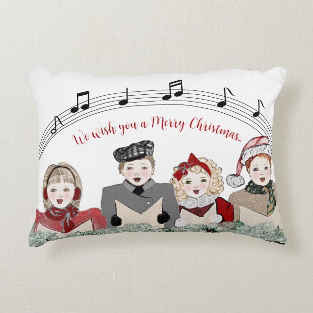 Merry Christmas Carolers Personalised Throw Pillow (Front)