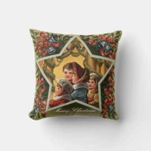 Merry Christmas Carolers Vintage Holiday Cushion