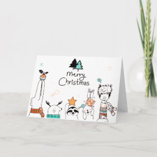 Merry Christmas Cartoon Animals   Holidays Card