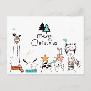 Merry Christmas Cartoon Animals Holidays Postcard