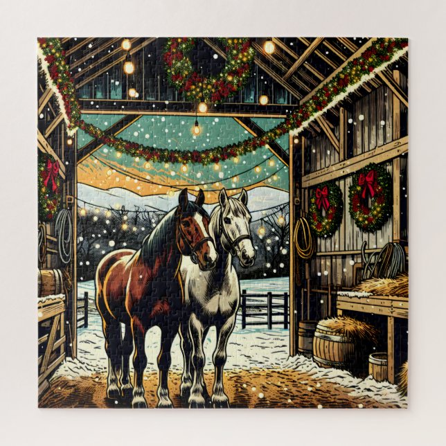 Merry Christmas Cartoon Horses   Jigsaw Puzzle (Vertical)