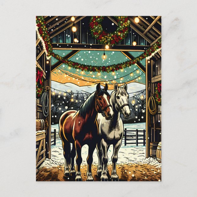Merry Christmas Cartoon Horses Personalised Postcard (Front)