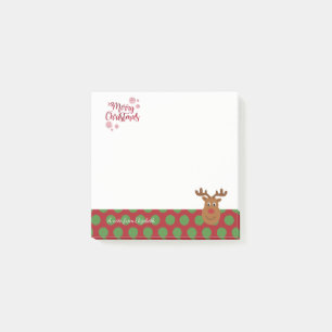 Merry Christmas,Cartoon Reindeer-Personalised Post-it Notes