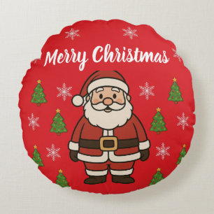 Merry Christmas Cartoon Santa Claus Fun Red Round Cushion