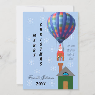 Merry Christmas Cartoon Santa in Hot Air Balloon Holiday Card