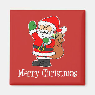 Merry Christmas Cartoon Santa On Red Background Magnet
