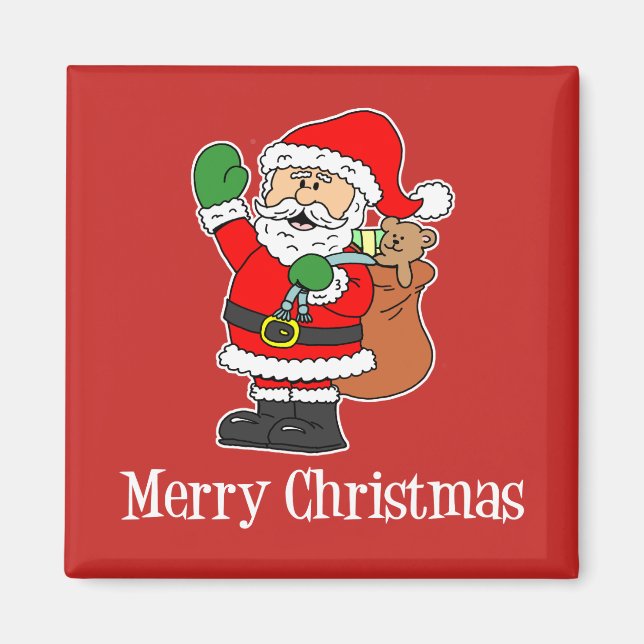 Merry Christmas Cartoon Santa On Red Background Magnet (Front)