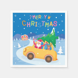 Merry Christmas Cartoon Santa Reindeer Car Napkin