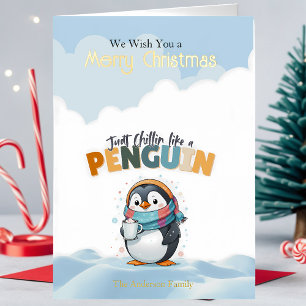 Merry Christmas Cartoonish Chillin Like a Penguin Foil Greeting Card
