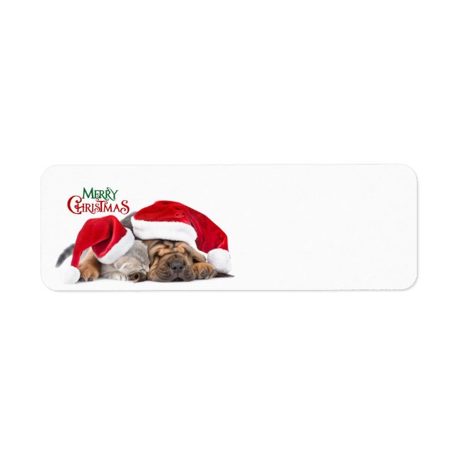 Merry Christmas cat and dog Return Address Label (Front)