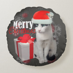 Merry Christmas Cat and Pack Round Cushion