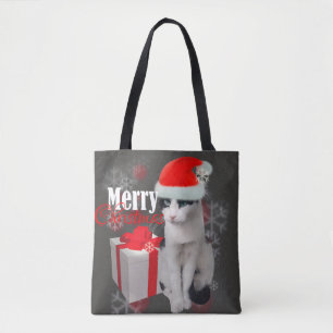 Merry Christmas Cat and Pack Tote Bag