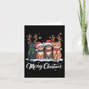 Merry Christmas Cat Christmas Light Reindeer Santa Card
