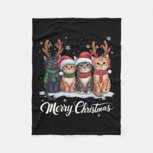 Merry Christmas Cat Christmas Light Reindeer Santa Fleece Blanket