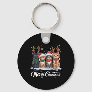 Merry Christmas Cat Christmas Light Reindeer Santa Key Ring