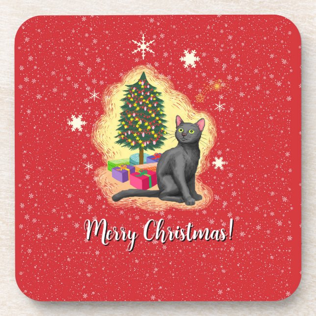 Merry Christmas Cat Coaster (Front)