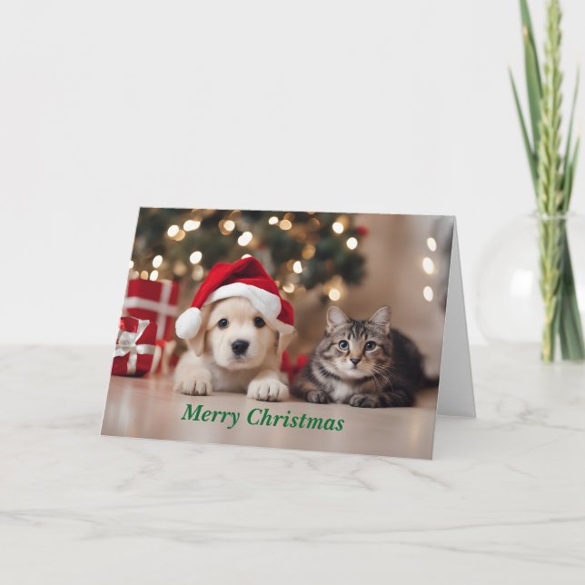 Merry Christmas Cat & Dog Holiday Card (Front)