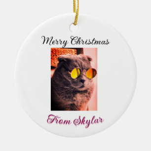 Merry Christmas cat dog pet animal love photo Ceramic Ornament