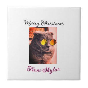 Merry Christmas cat dog pet animal love photo Ceramic Tile