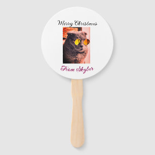 Merry Christmas cat dog pet animal love photo Hand Fan