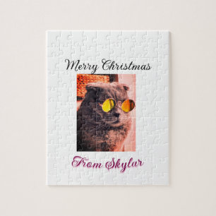 Merry Christmas cat dog pet animal love photo Jigsaw Puzzle