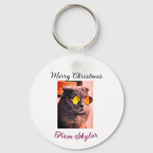 Merry Christmas cat dog pet animal love photo Key Ring