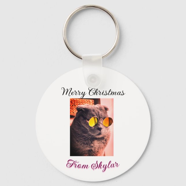 Merry Christmas cat dog pet animal love photo Key Ring (Front)