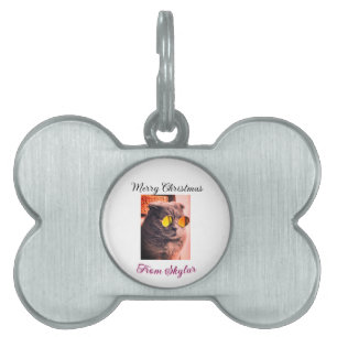 Merry Christmas cat dog pet animal love photo Pet ID Tag