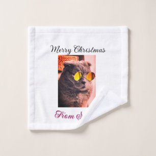 Merry Christmas cat dog pet animal love photo Wash Cloth