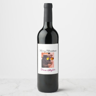 Merry Christmas cat dog pet animal love photo Wine Label