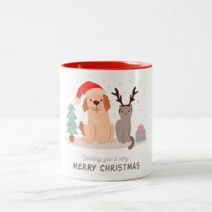 Merry Christmas Cat & Dog Print Coffee Mug